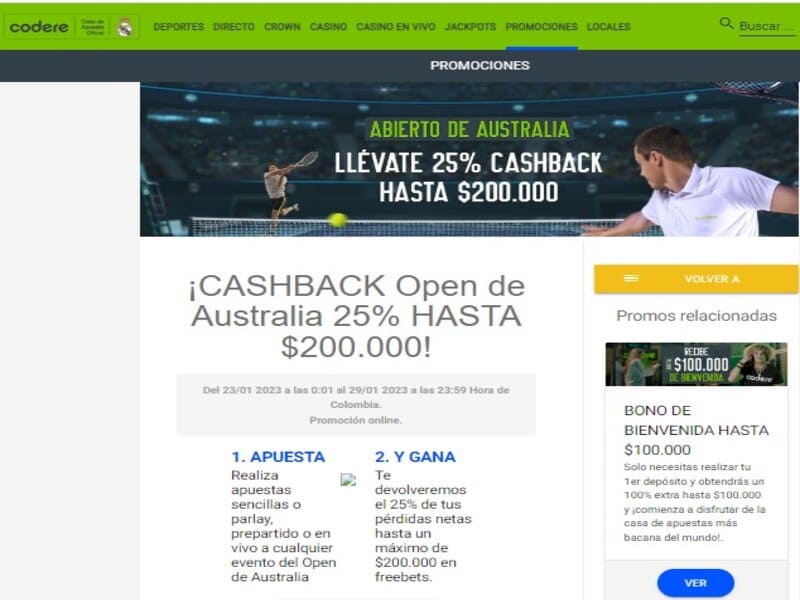 Cashback Open de Australia 25%